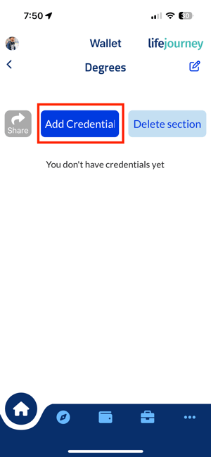 add credential to a section mobile