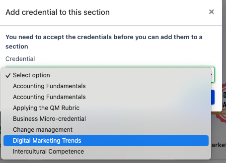 as you add credentials those not added are left on the list