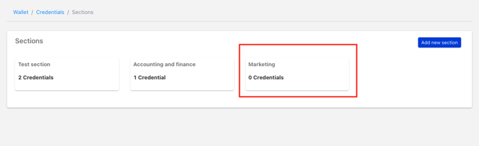 newly created section is visible with no credentials