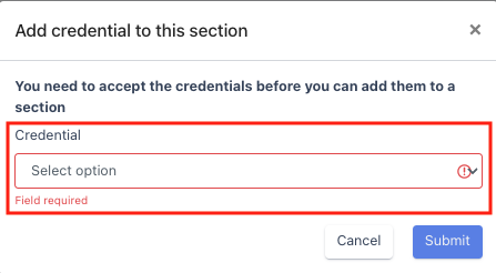 select credential drop down