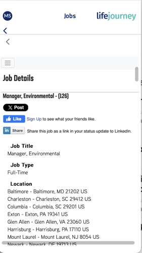 user stays within lifejourney to view job ad