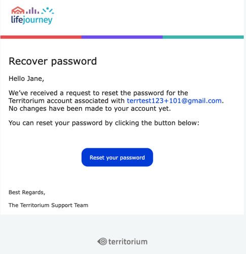 recover password email