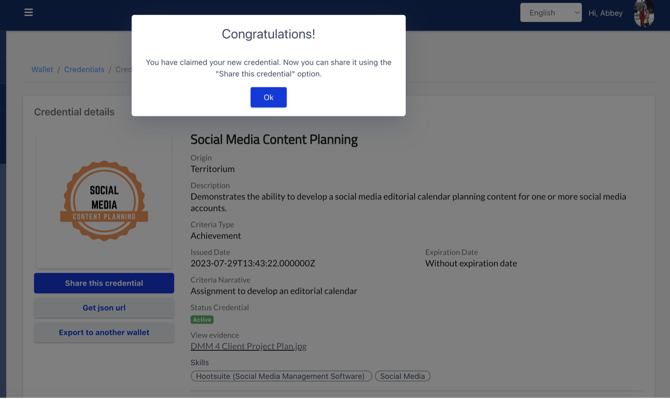 congratulations screen
