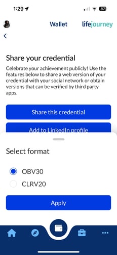 share credential choose format