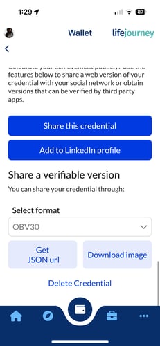 share credential with verifiable format selected