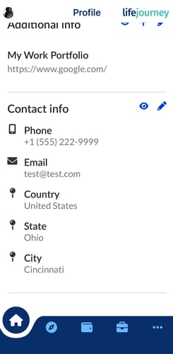 mobile profile contact info