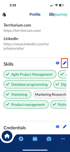 mobile profile skills edit