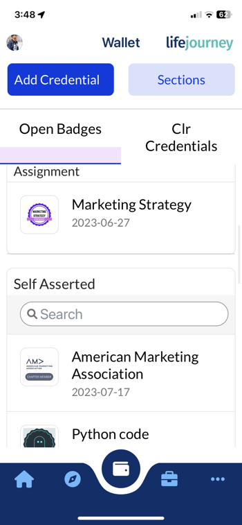 wallet shows self asserted credential